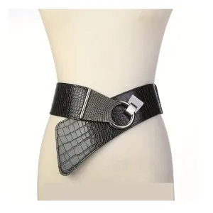 Punk Irregular Wide Belts Trendy Solid Color Embossed Elastic Waistband Vintage Dress Girdle For Women