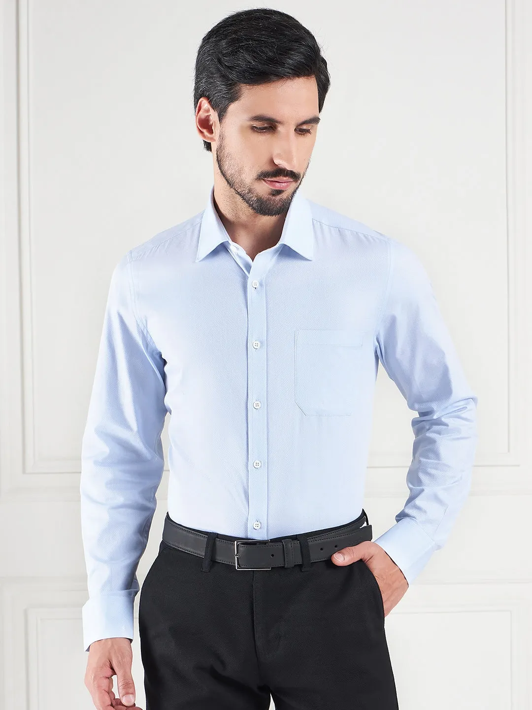 Regular Fit Geometric Blue Shirt For Men