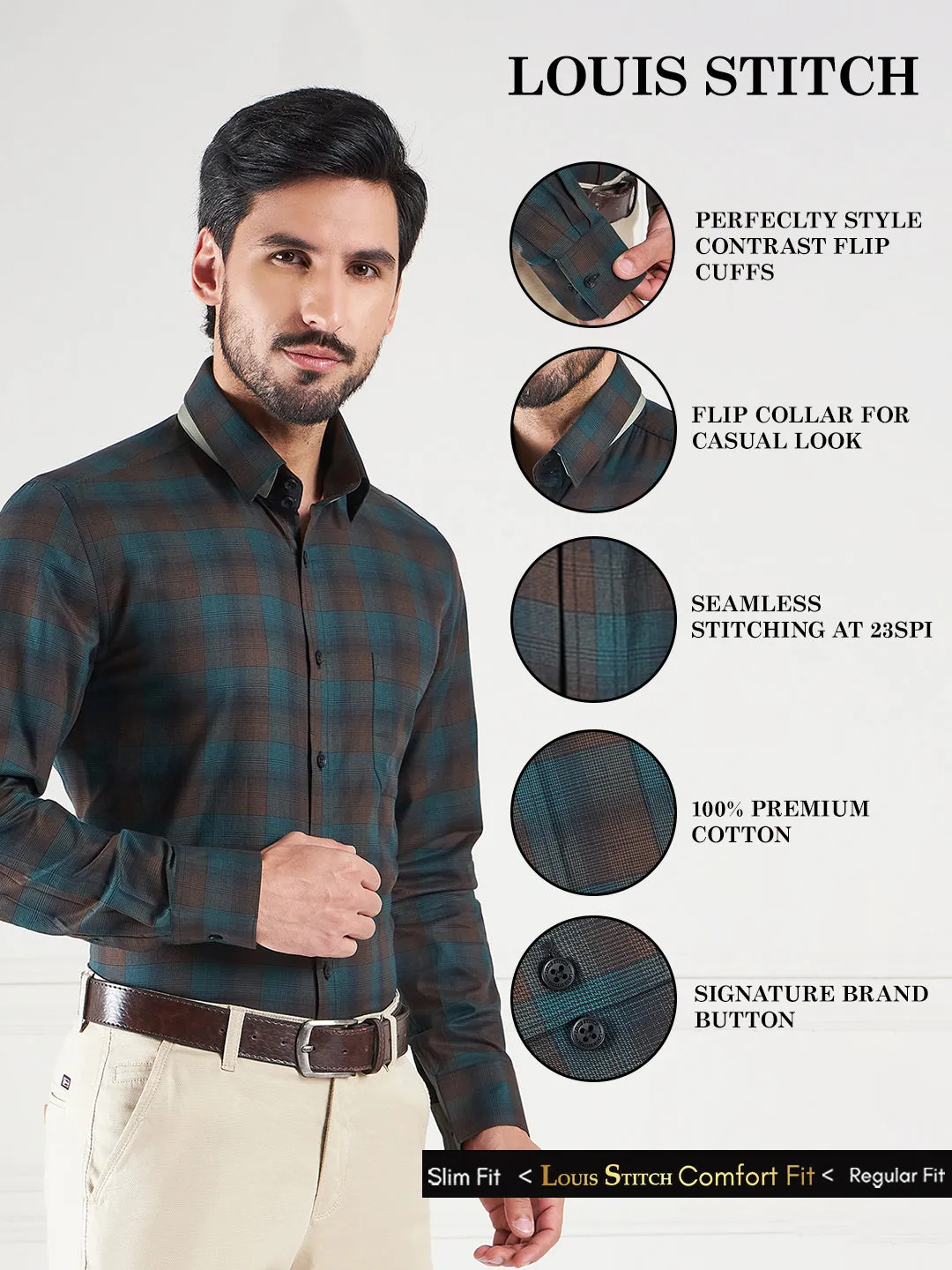 Regular Fit Multi Stripes Green Shirt For Men