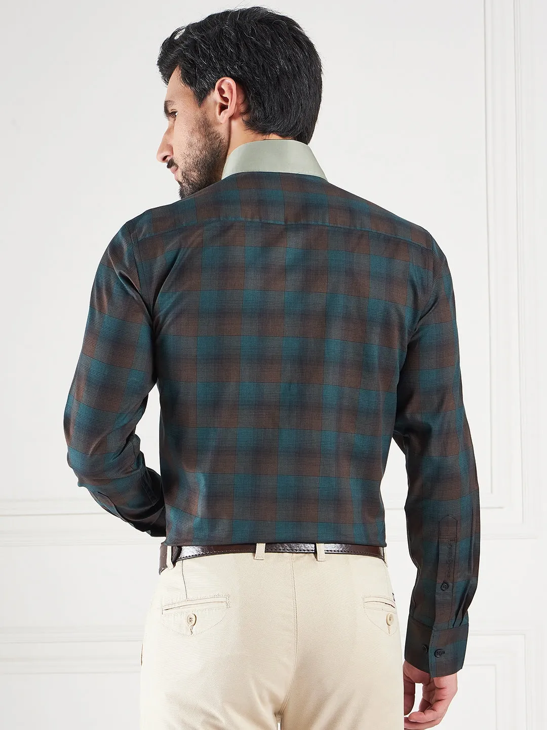 Regular Fit Multi Stripes Green Shirt For Men