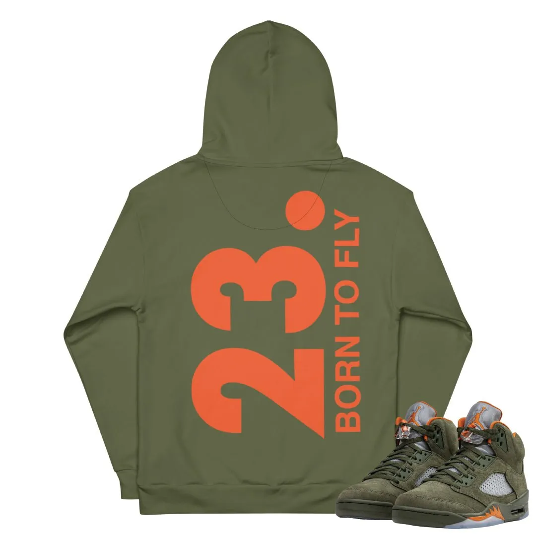 Retro 5 Olive/ Solar Orange "Born to Fly" Hoodie