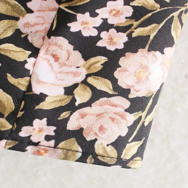 Retro Chic Floral Rose Lantern Sleeve Mini Dress
