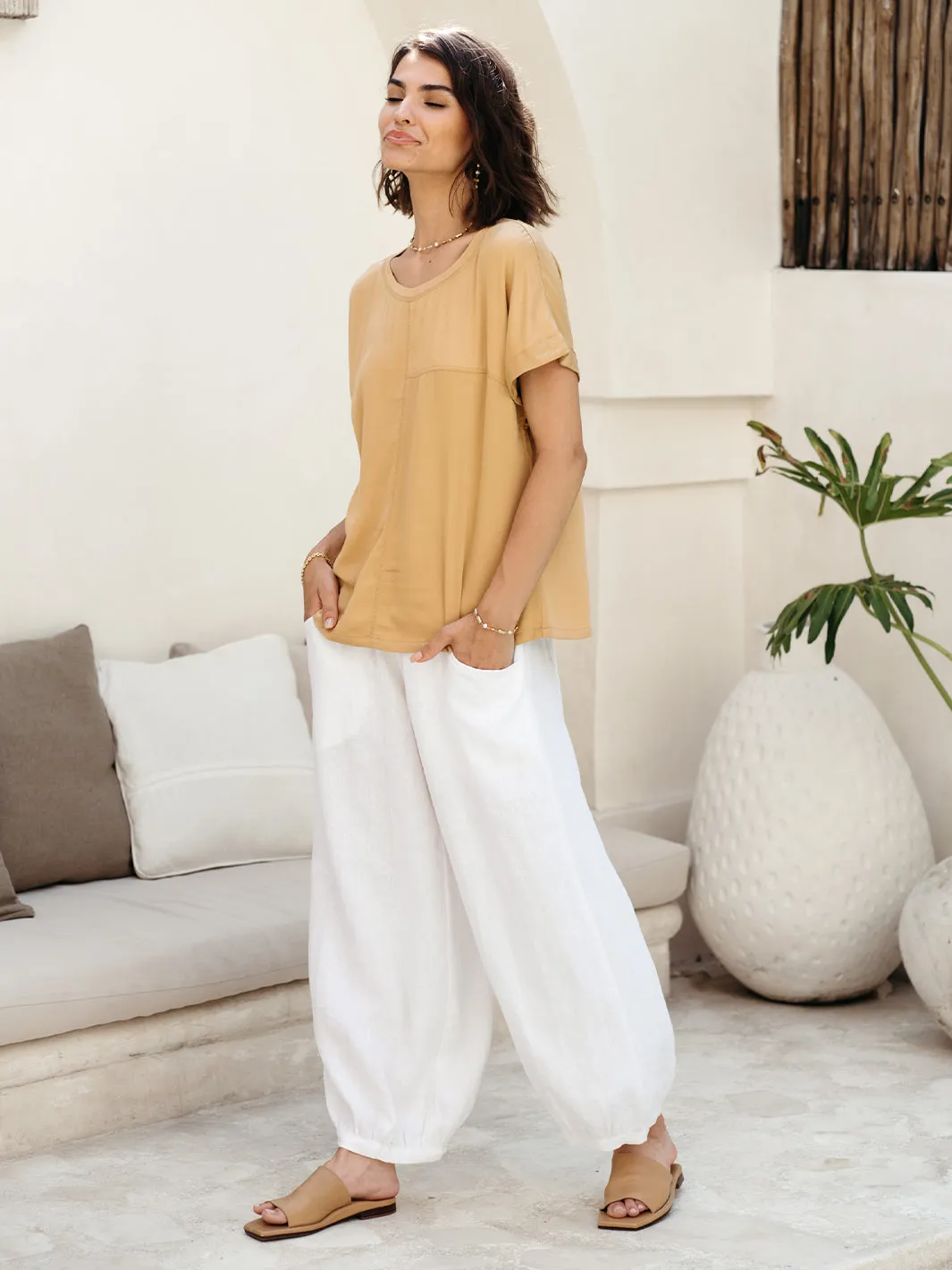 Sadhu French Linen Pants White