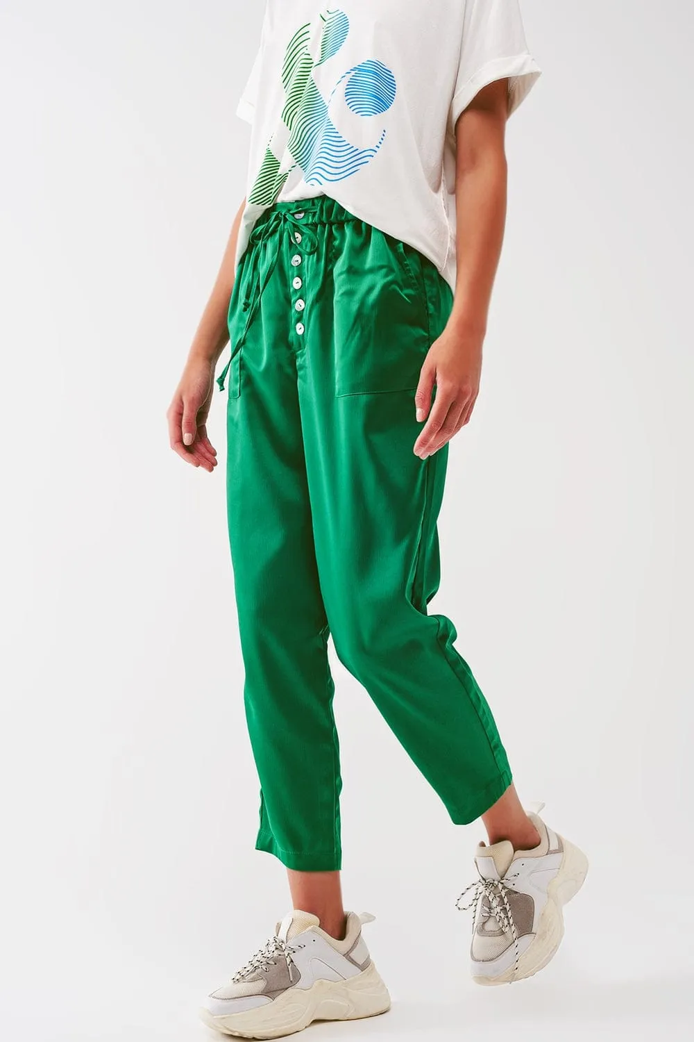 Satin Cropped Pants In Green