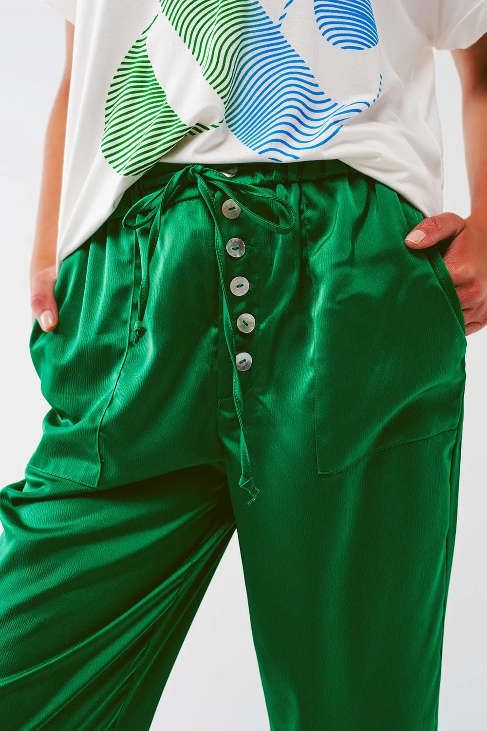 Satin Cropped Pants In Green