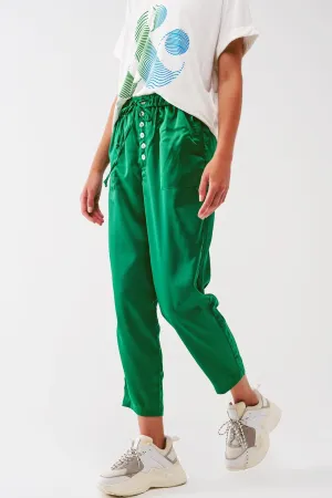 Satin Cropped Pants In Green