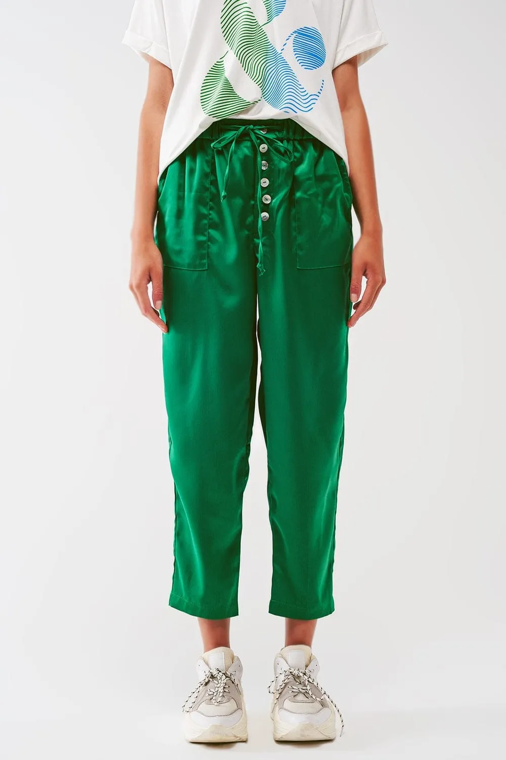 Satin Cropped Pants In Green