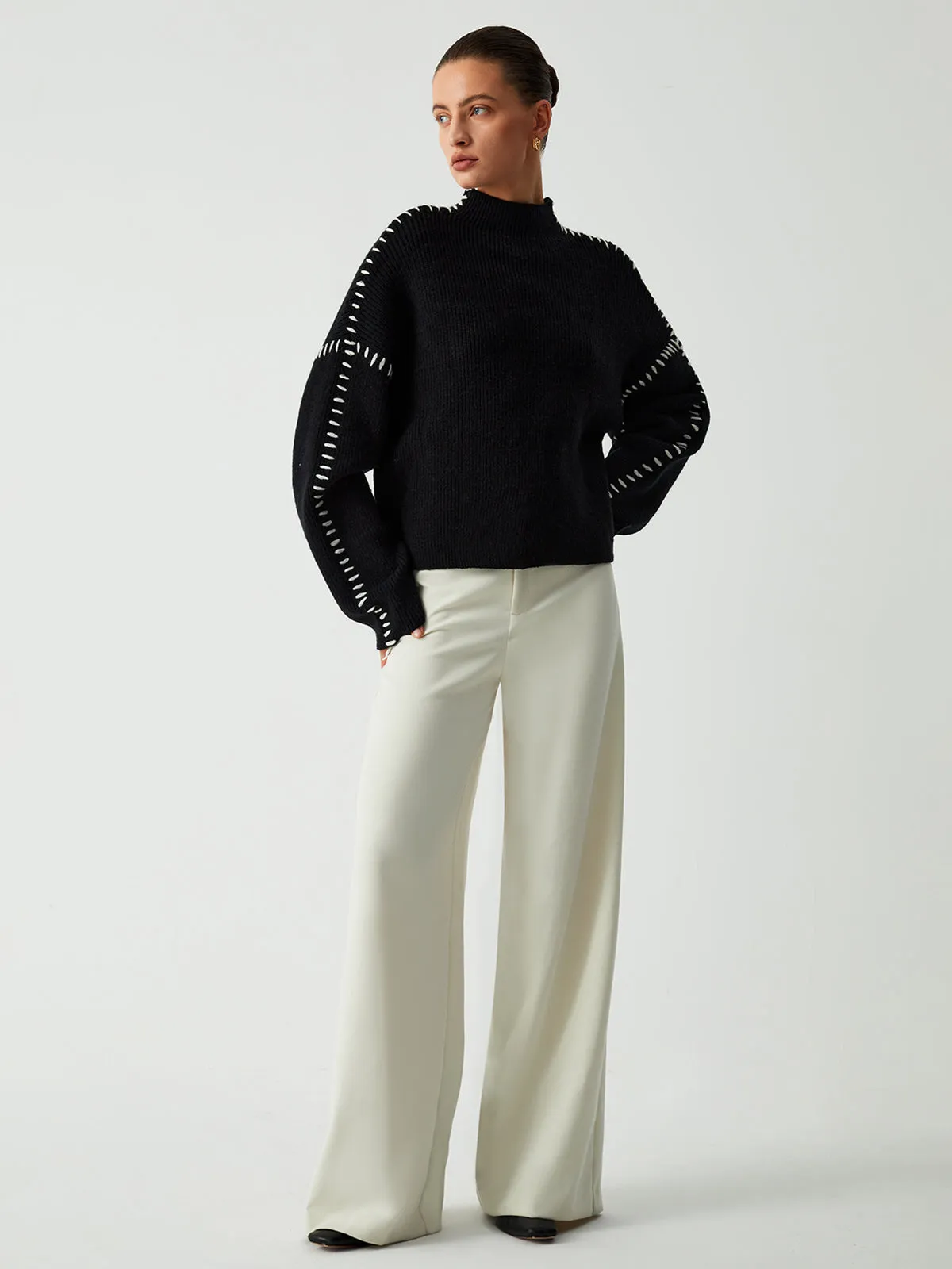 Shift The Focus Trendy Oversized Mock Neck Sweater