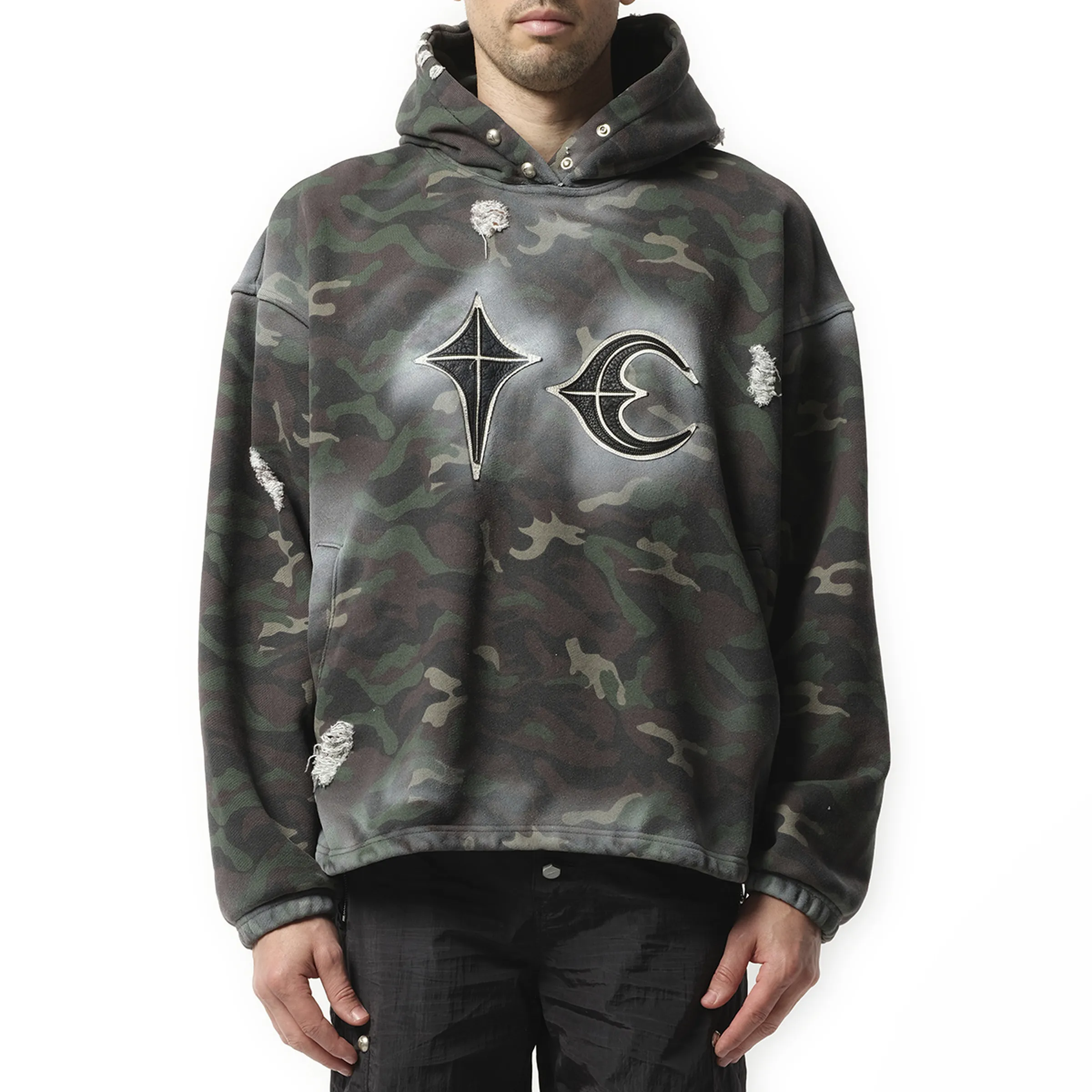 Sprayed Camoflage Rock Hoodie in Camo