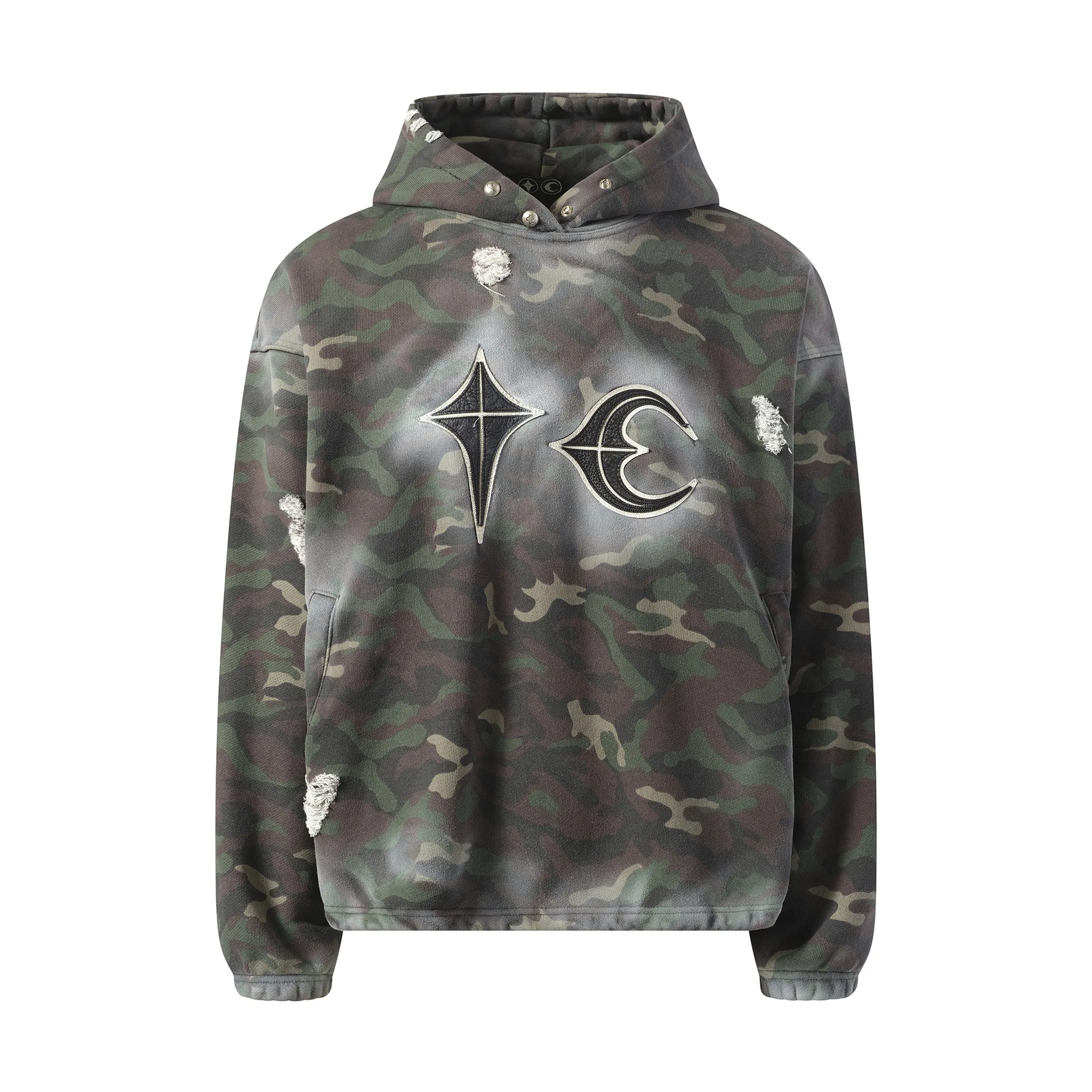 Sprayed Camoflage Rock Hoodie in Camo