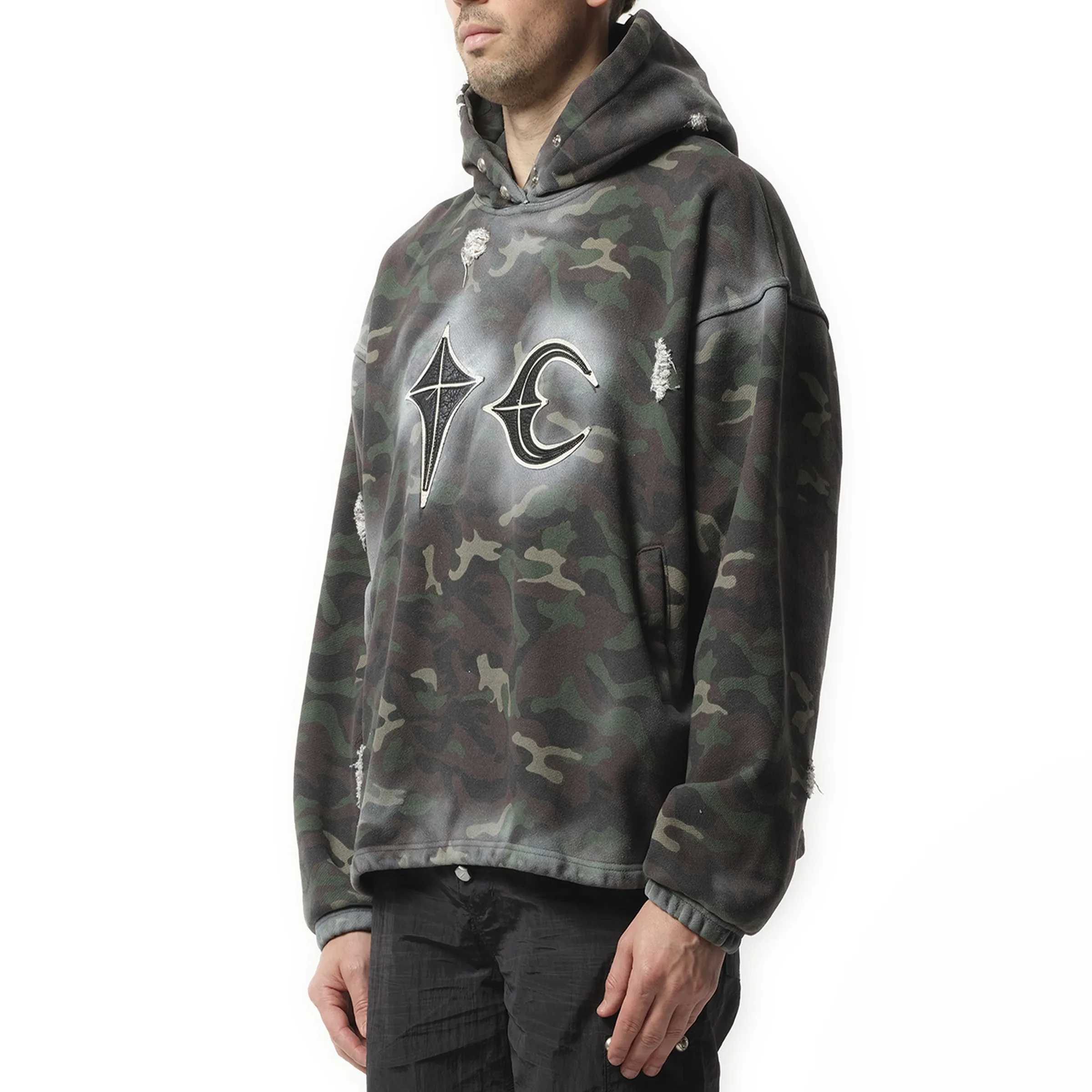 Sprayed Camoflage Rock Hoodie in Camo