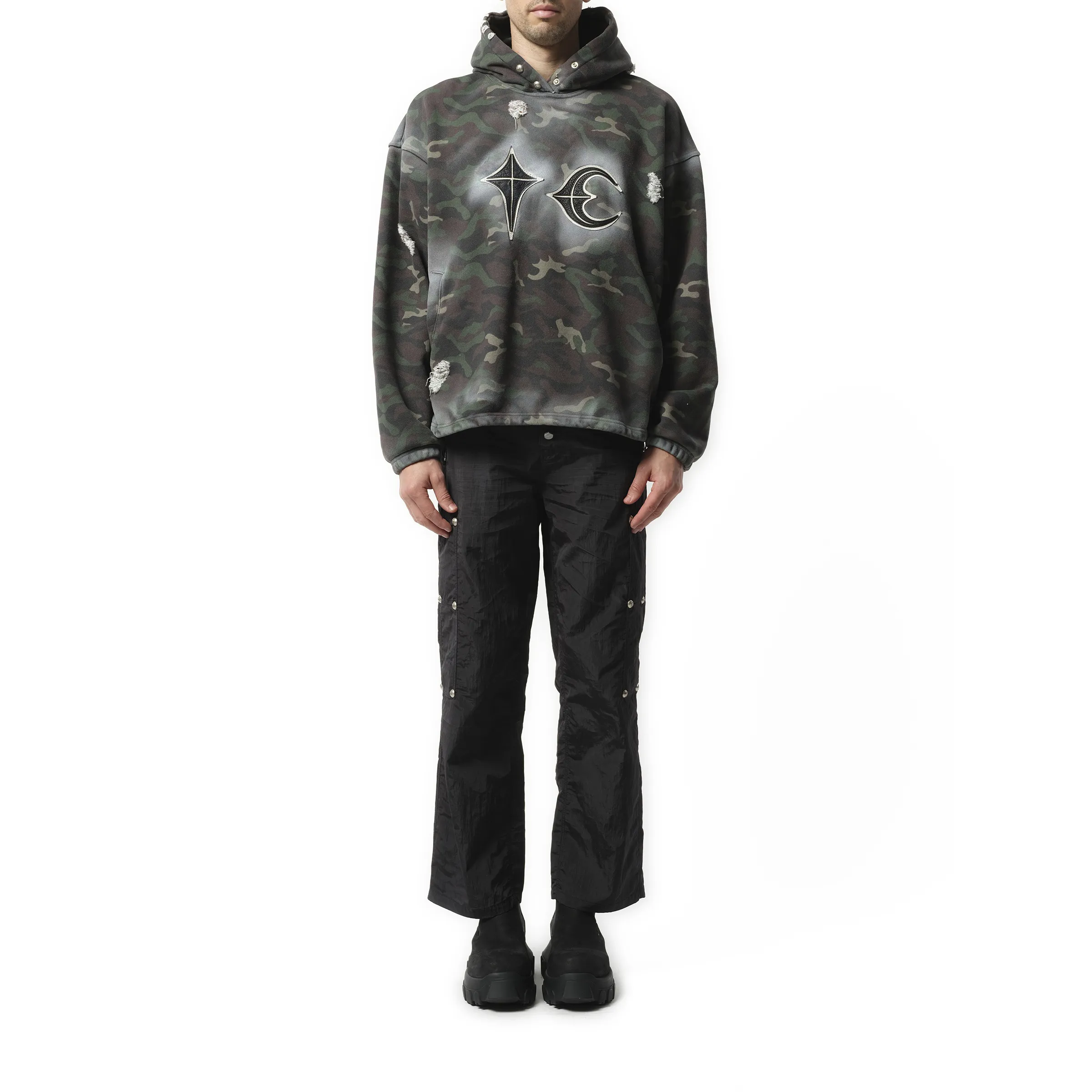 Sprayed Camoflage Rock Hoodie in Camo