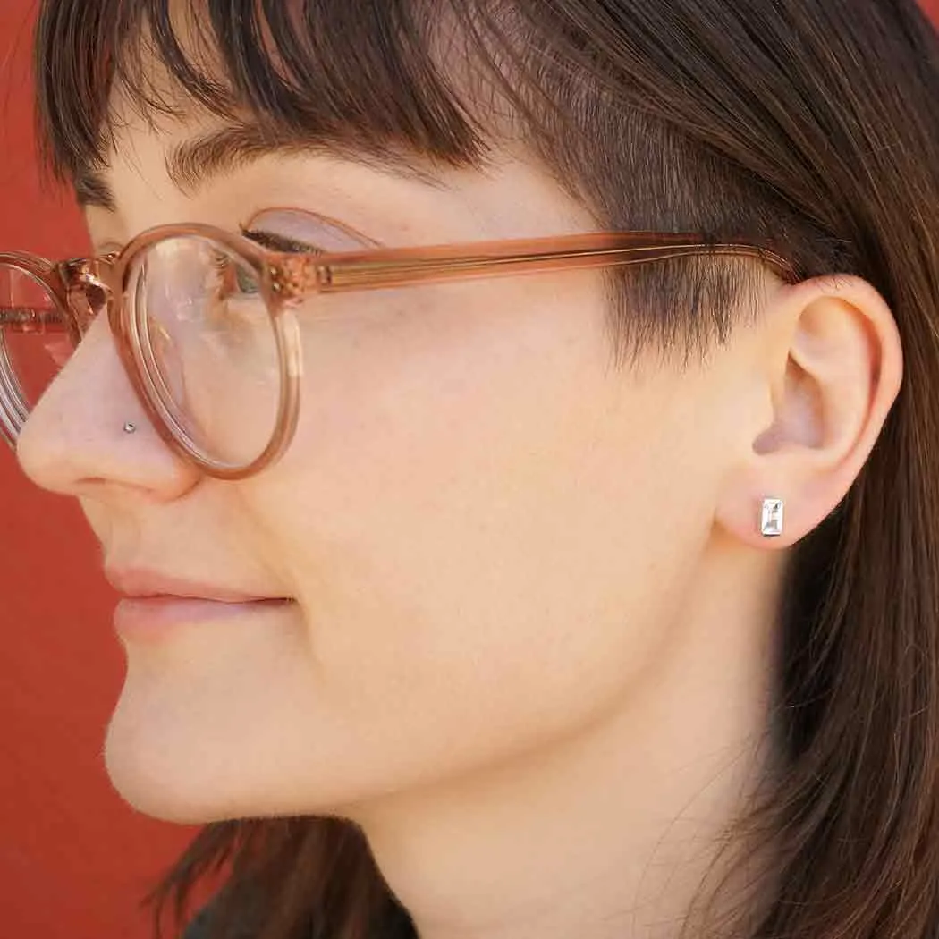 Sterling Silver Baguette Cut Nano Gem Post Earring