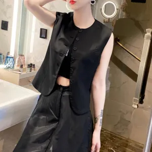 Summer Vest For Women Round Neck Sleeveless Single Breasted Minimalist Vests Female Fashion Clothing Style