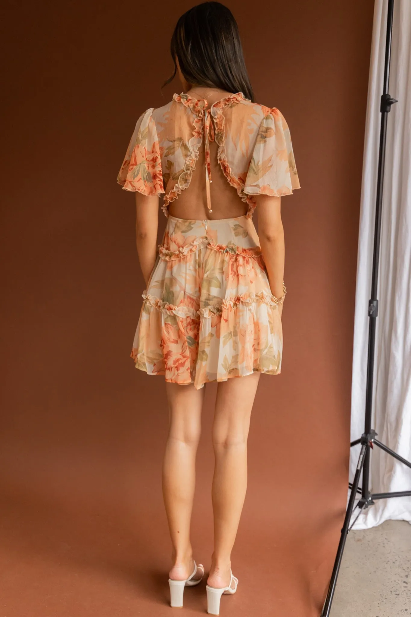 Tres Chic Flutter Sleeve Cut-Out Dress Botanical Tangerine