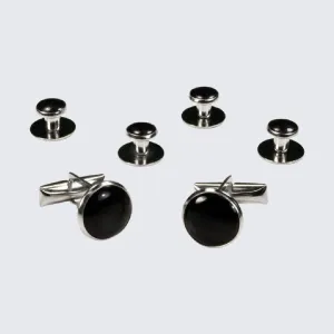 Tuxedo Studs and Cufflinks Basic Silver Finish