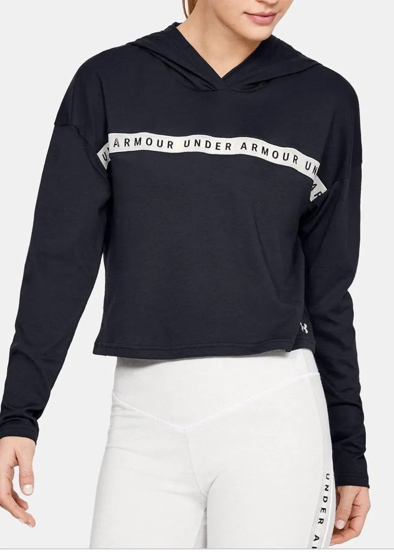 Under Armour Logo Taped Cropped Hoodie - Black/White