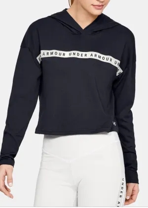Under Armour Logo Taped Cropped Hoodie - Black/White