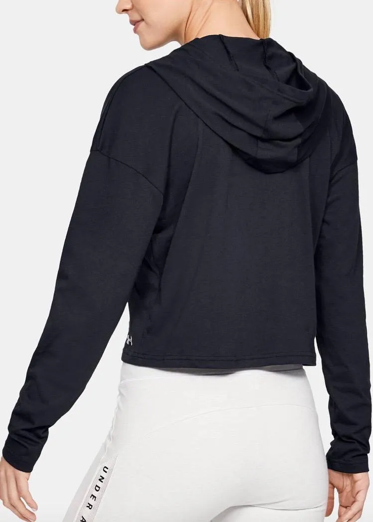 Under Armour Logo Taped Cropped Hoodie - Black/White