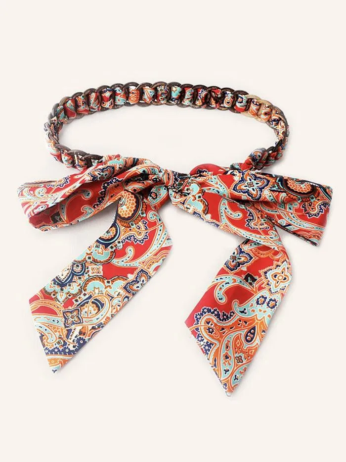 Vintage Blossom Bow Silk Scarf with Woven Belt OPHELIA