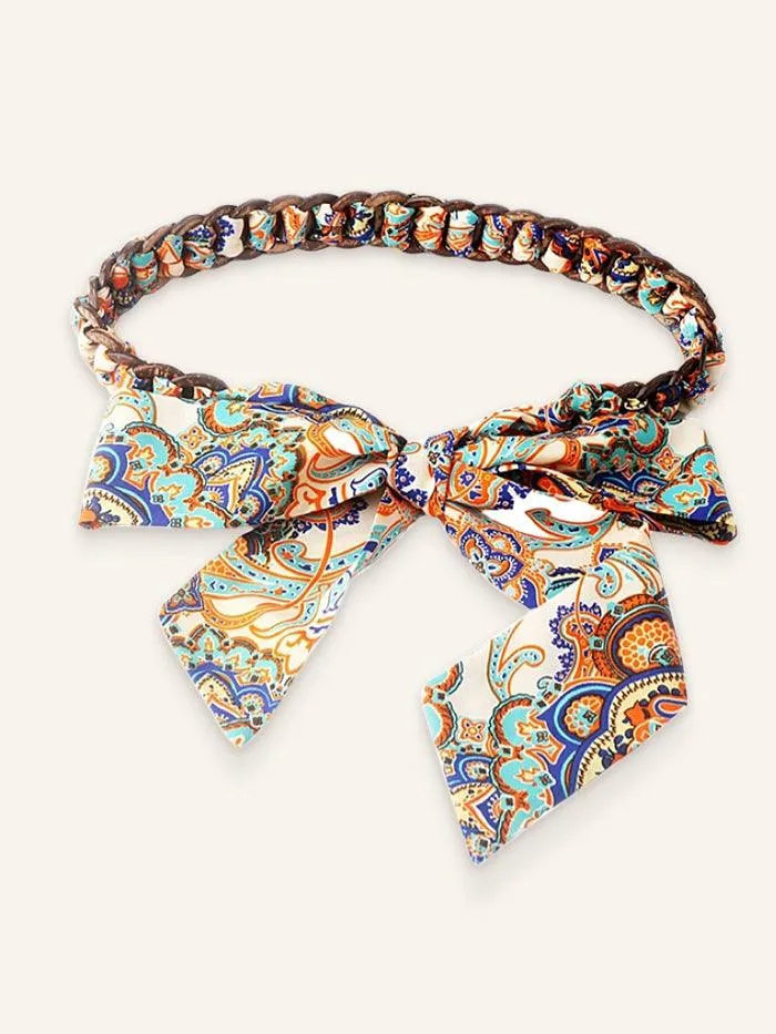 Vintage Blossom Bow Silk Scarf with Woven Belt OPHELIA