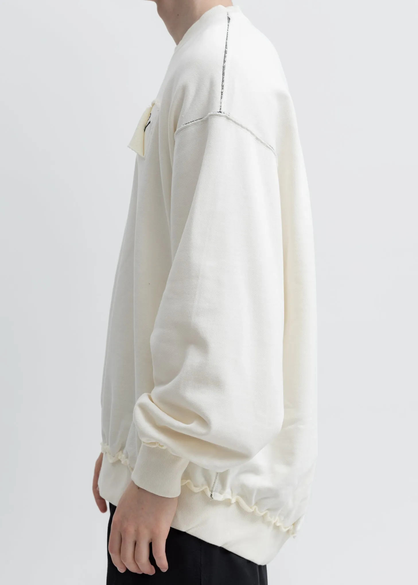 White Embroidery Contrast Sweatshirt