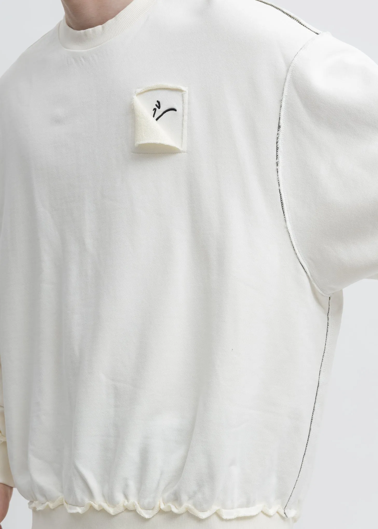 White Embroidery Contrast Sweatshirt