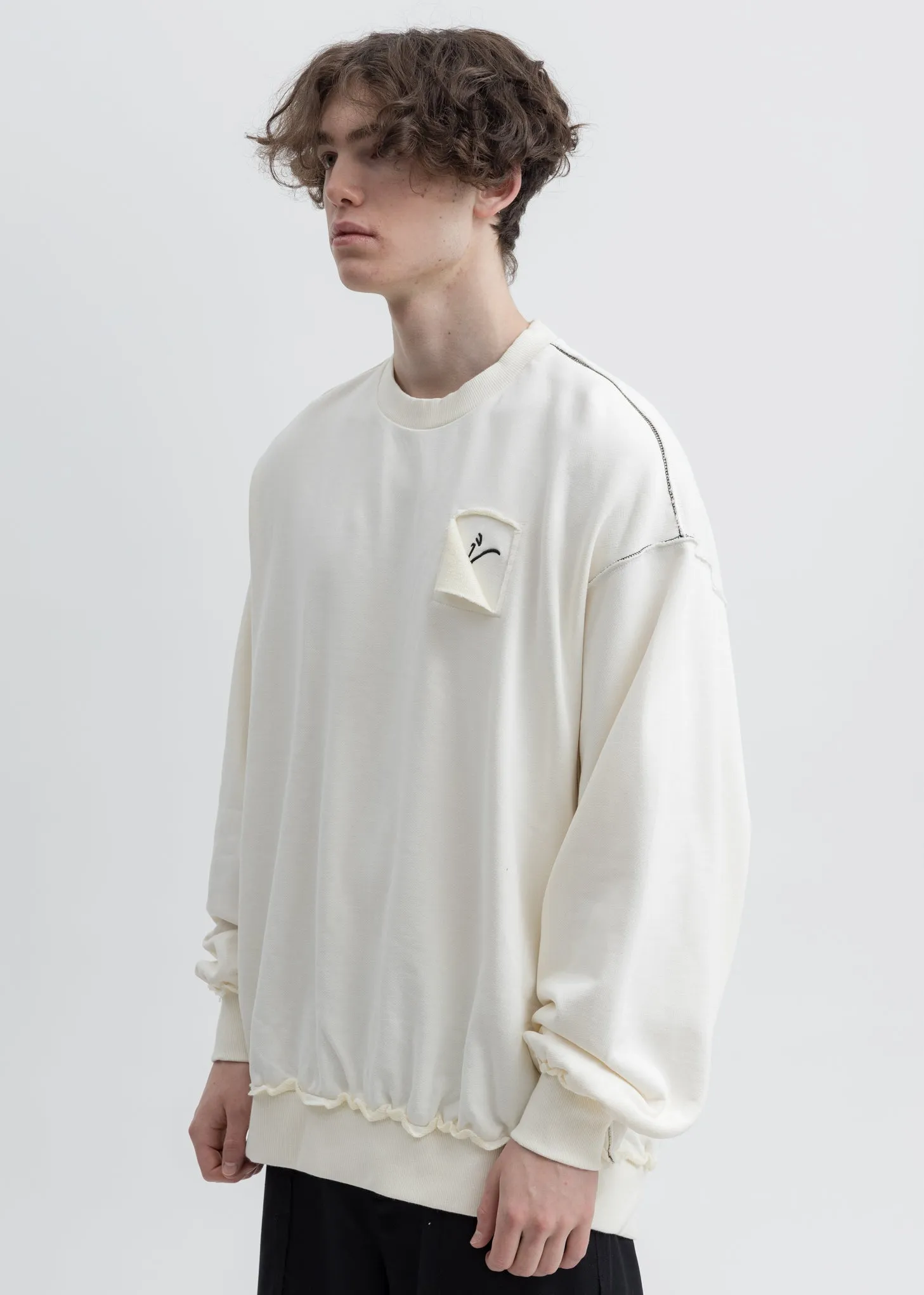 White Embroidery Contrast Sweatshirt