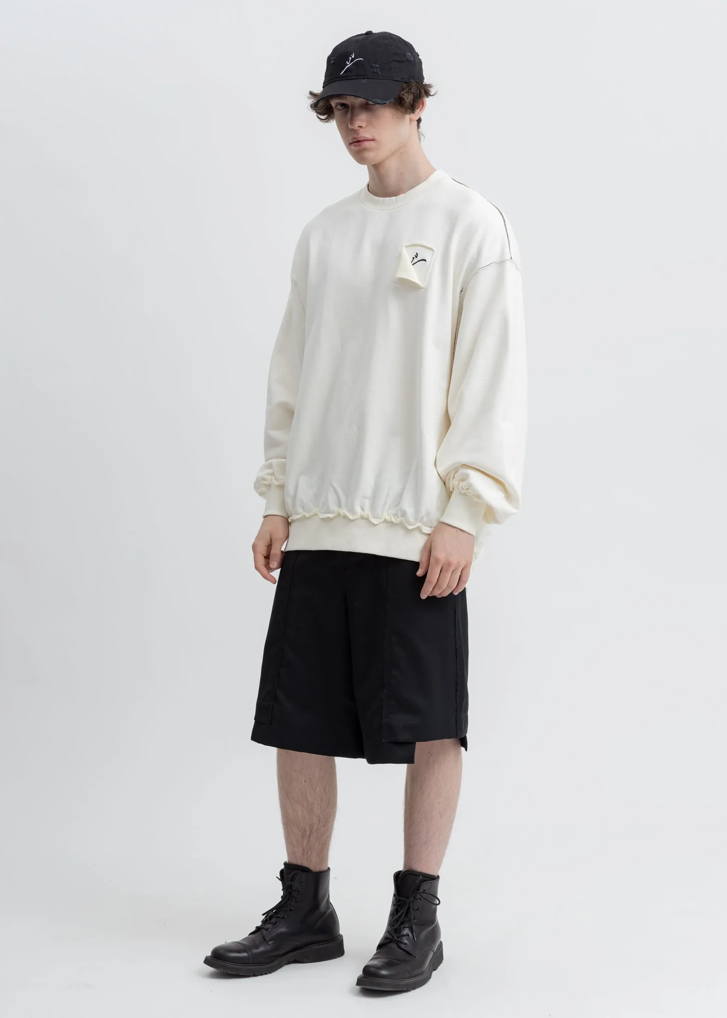White Embroidery Contrast Sweatshirt