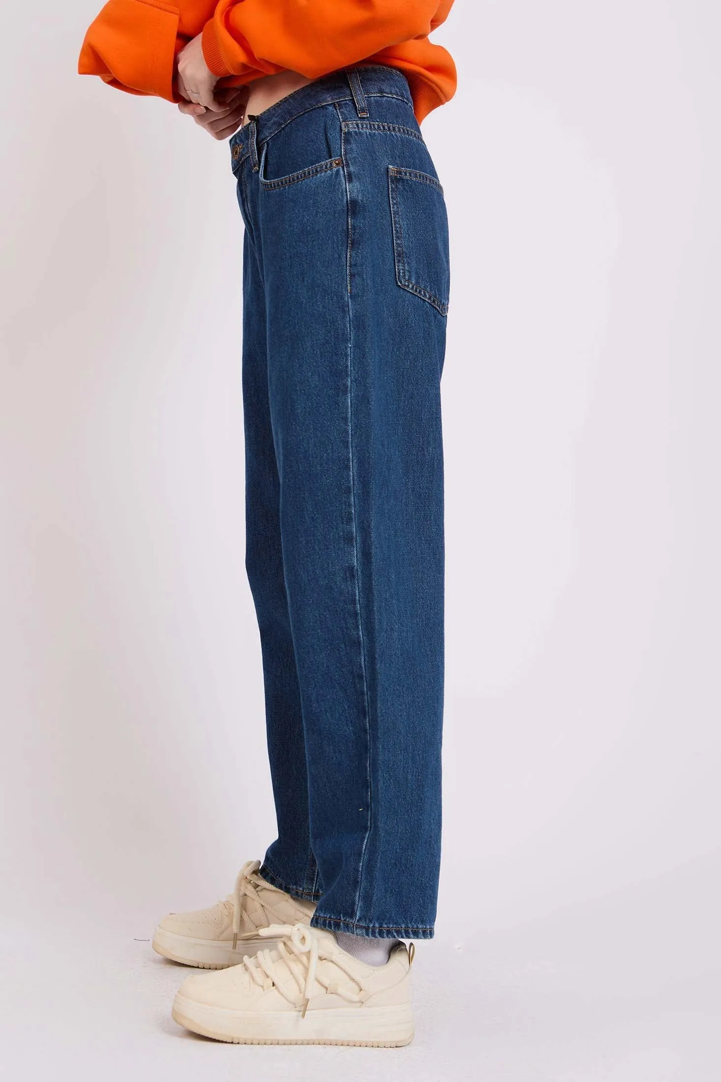 Women Relaxed Fit High Waist Denim Pant Dark Wash