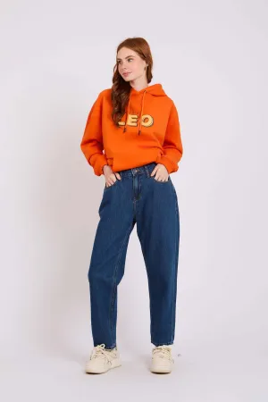 Women Relaxed Fit High Waist Denim Pant Dark Wash