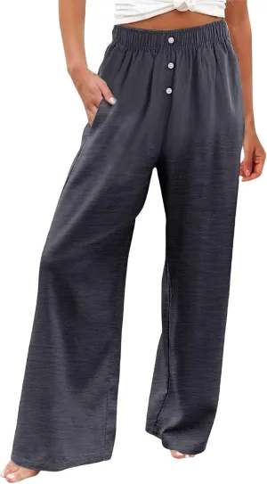 Women's Pants Cotton Linen Palazzo Pants Lightweight Button Down Trousers Casual Summer Beach Vacation Trousers 2025
