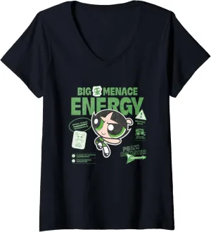 Womens The Powerpuff Girls Buttercup Big Menace Energy Watch Out! V-Neck T-Shirt