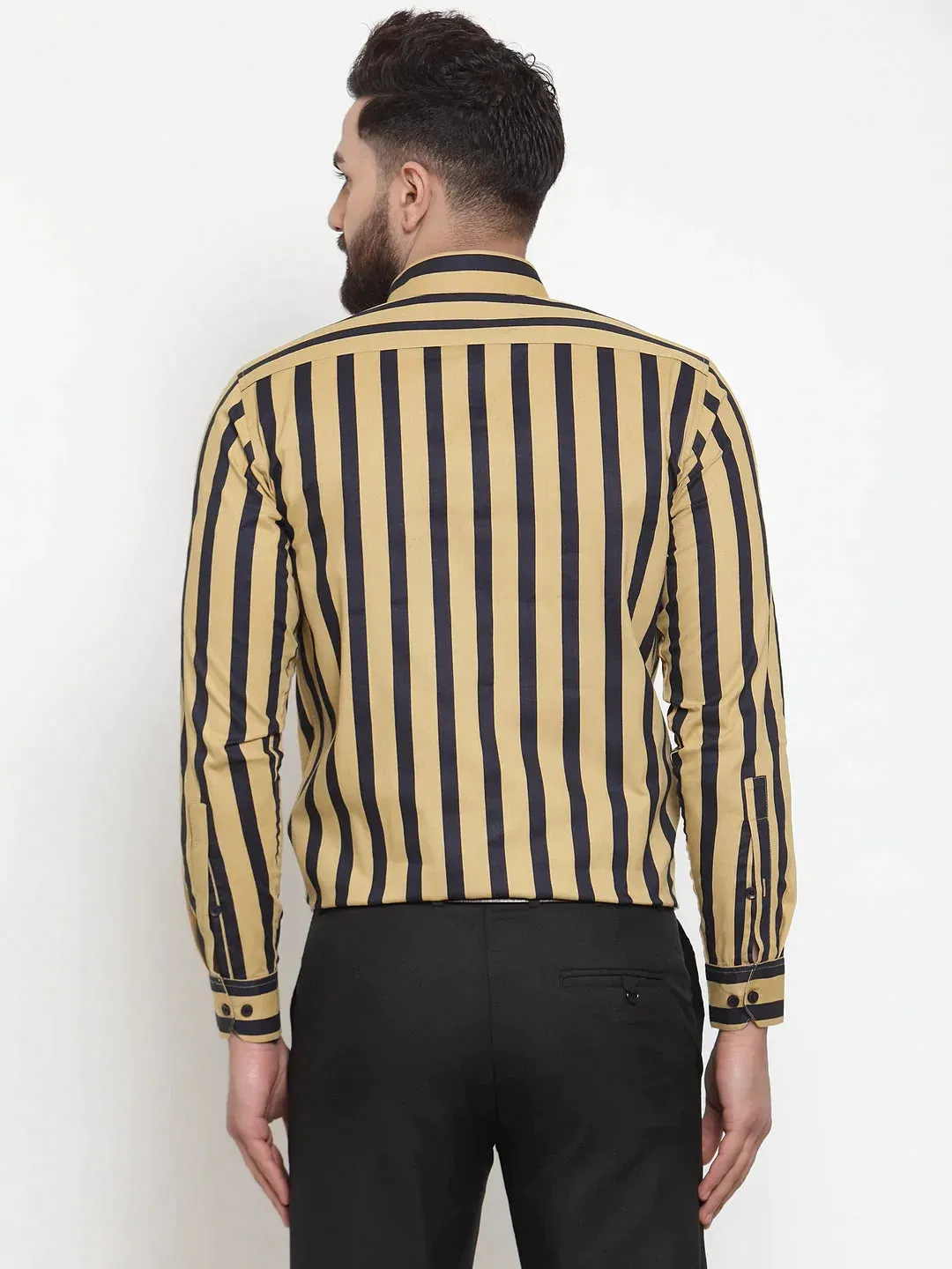 Yellow Men'S Cotton Striped Formal Shirts