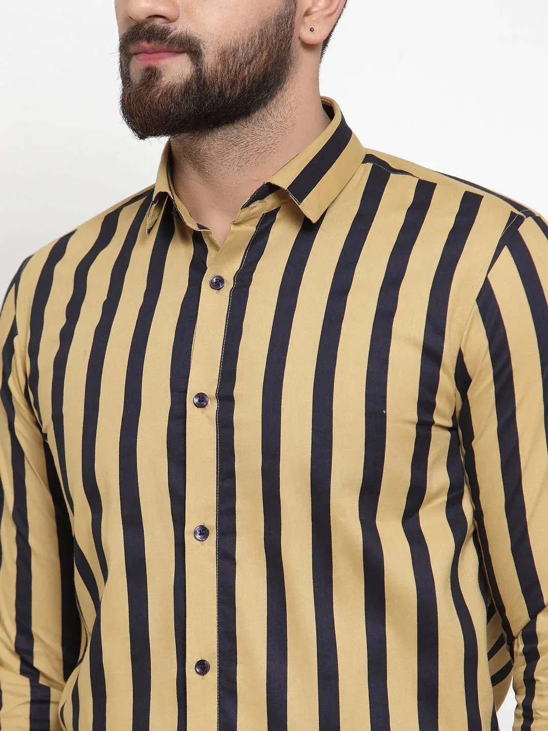 Yellow Men'S Cotton Striped Formal Shirts